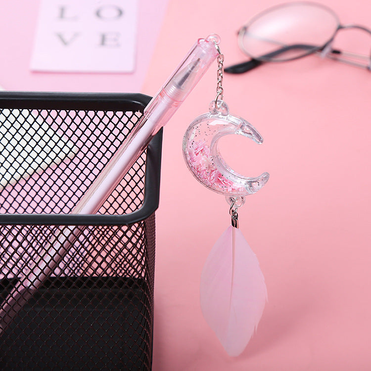 Wholesale Sequin Moon Feather Pendant Gel Pen Cute Student Pendant Pen