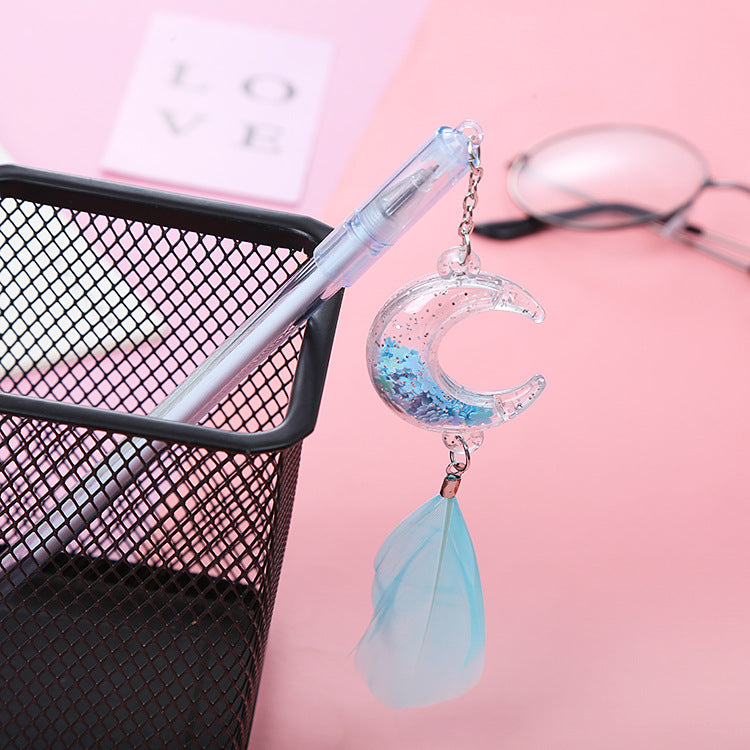 Wholesale Sequin Moon Feather Pendant Gel Pen Cute Student Pendant Pen