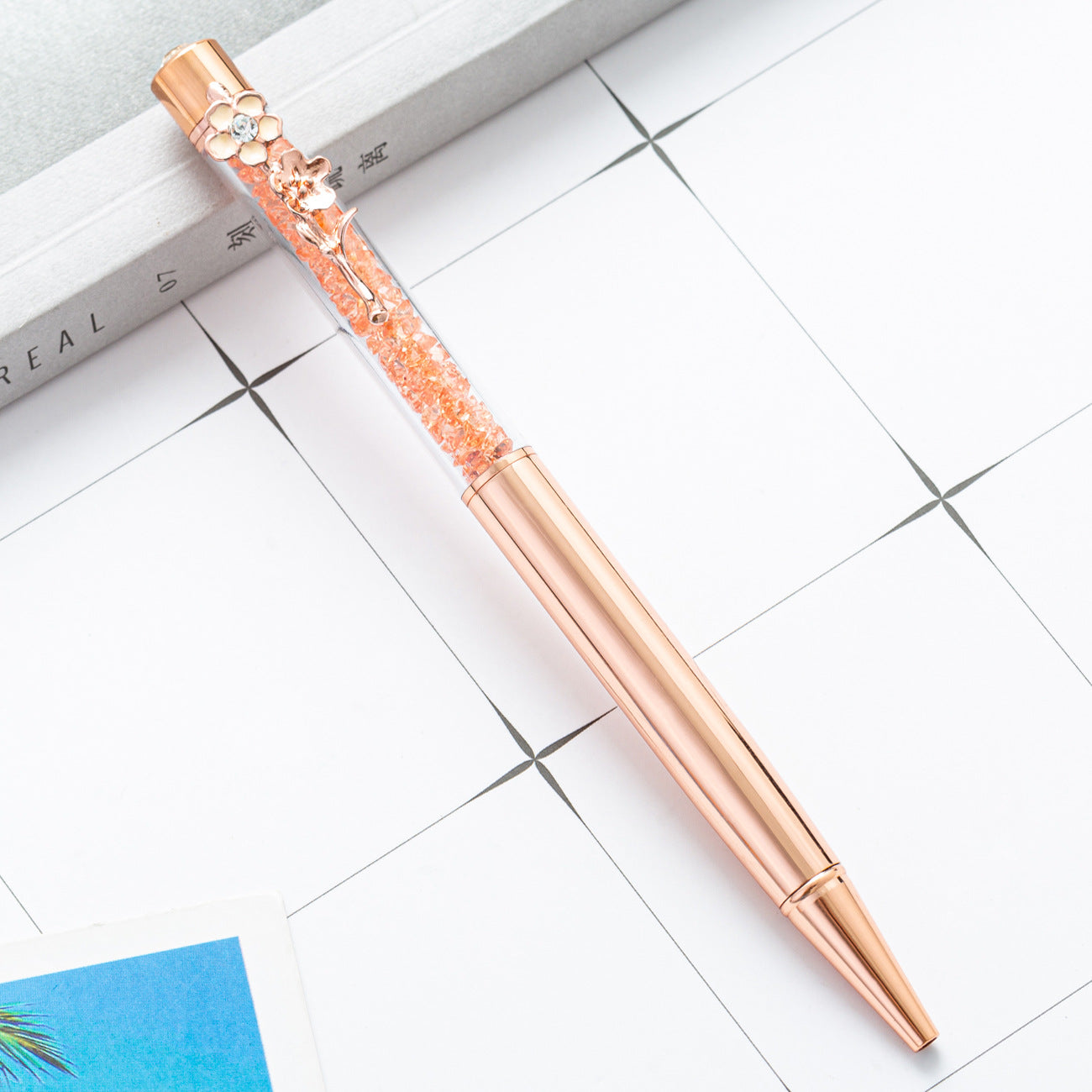 Wholesale Metal Crystal Pen Color Flower Pen Clip Diamond Ballpoint Pen ACC-PN-HuaHao010