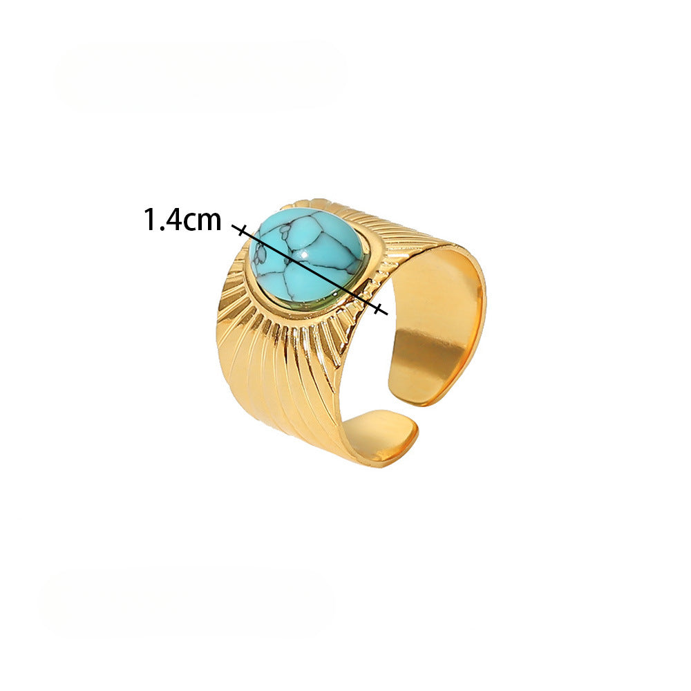Wholesale 18k Gold Plated Turquoise Open Adjustable Stainless Steel Ring ACC-RS-Jied005