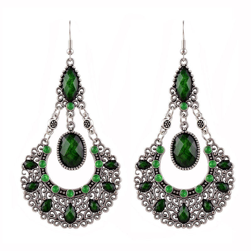 Wholesale Exaggerated Retro Court Style Long Hollow Rhinestone Drop Earrings Alloy Electroplated Fashion Accessory