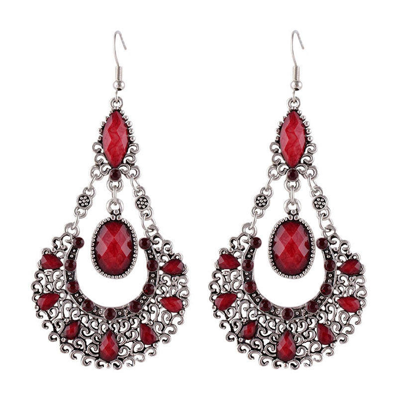 Wholesale Exaggerated Retro Court Style Long Hollow Rhinestone Drop Earrings Alloy Electroplated Fashion Accessory