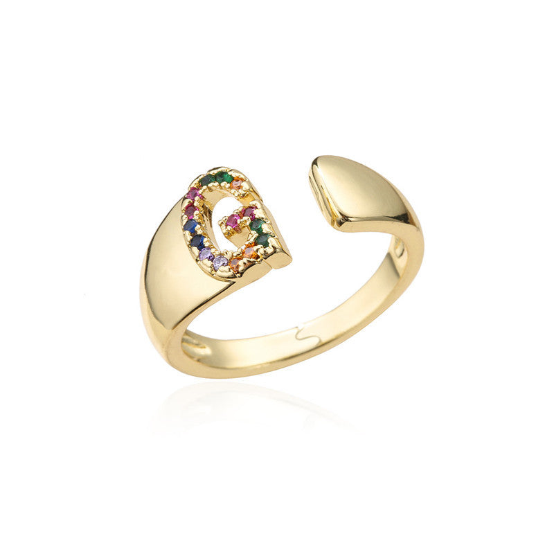 Wholesale 18K Gold Couple Copper 26 English Letters Open Ring Adjustable Ring ACC-RS-AoGu008