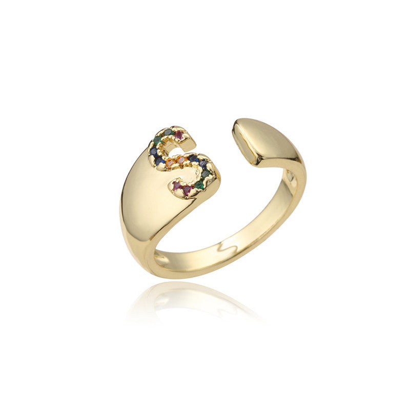 Wholesale 18K Gold Couple Copper 26 English Letters Open Ring Adjustable Ring ACC-RS-AoGu008