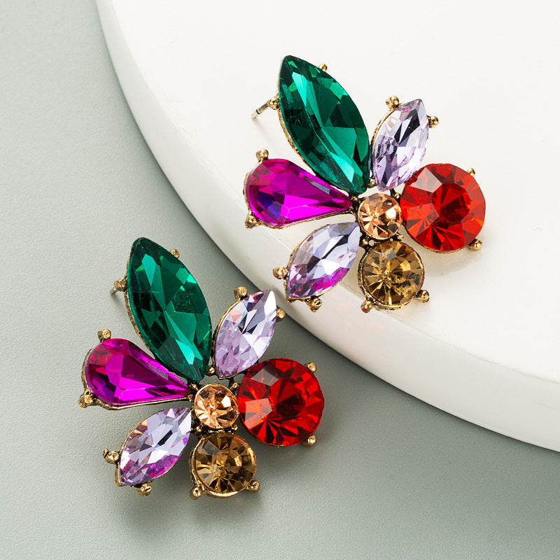 Wholesale Fashion Flower Stud Earrings Alloy Rhinestone Jewelry Accessory Boutique Resale