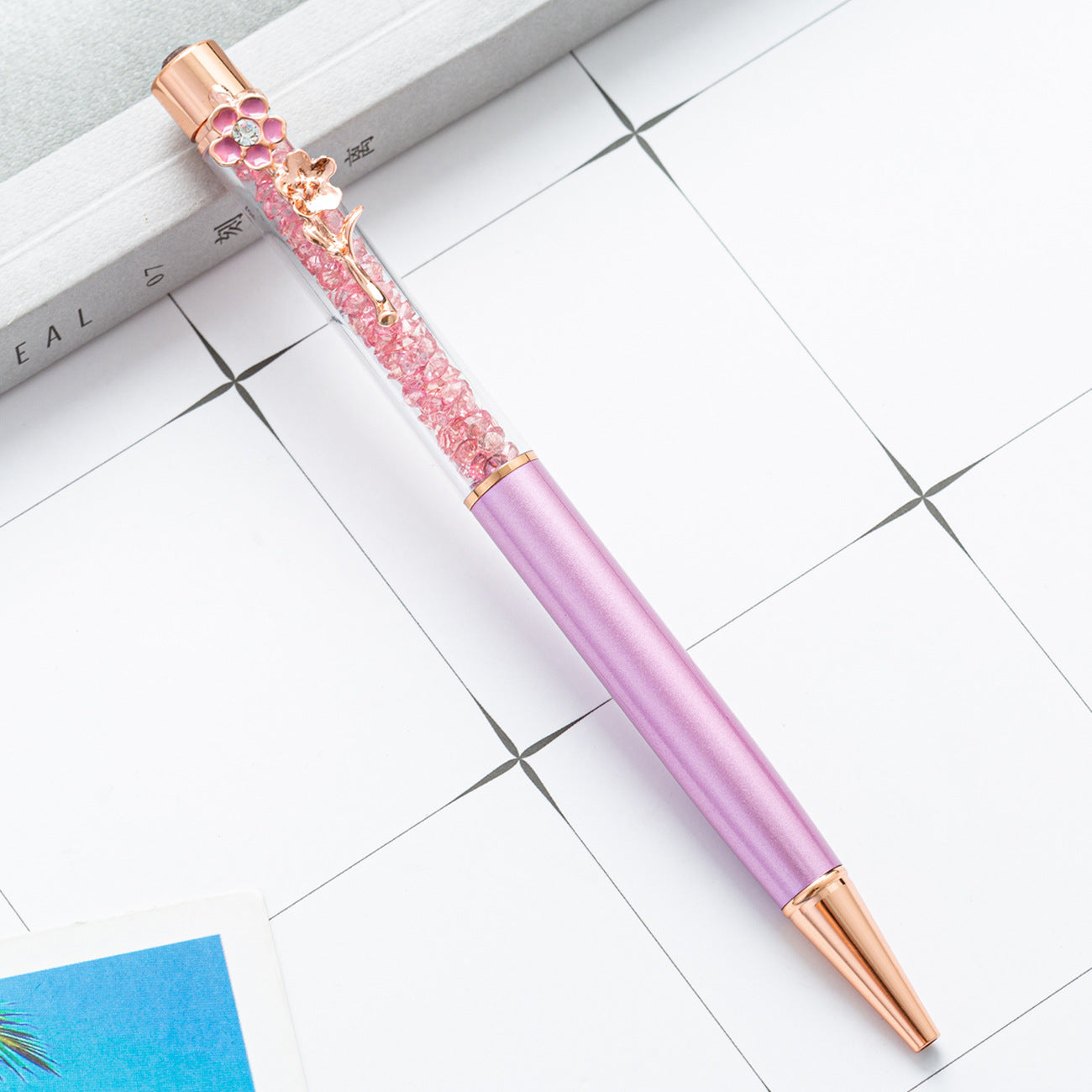Wholesale Metal Crystal Pen Color Flower Pen Clip Diamond Ballpoint Pen ACC-PN-HuaHao010