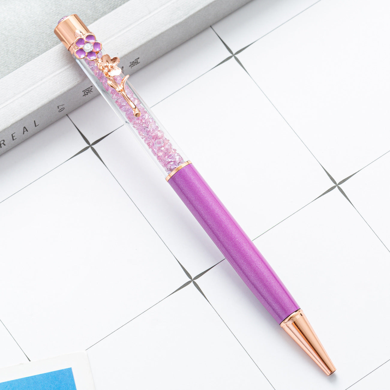 Wholesale Metal Crystal Pen Color Flower Pen Clip Diamond Ballpoint Pen ACC-PN-HuaHao010