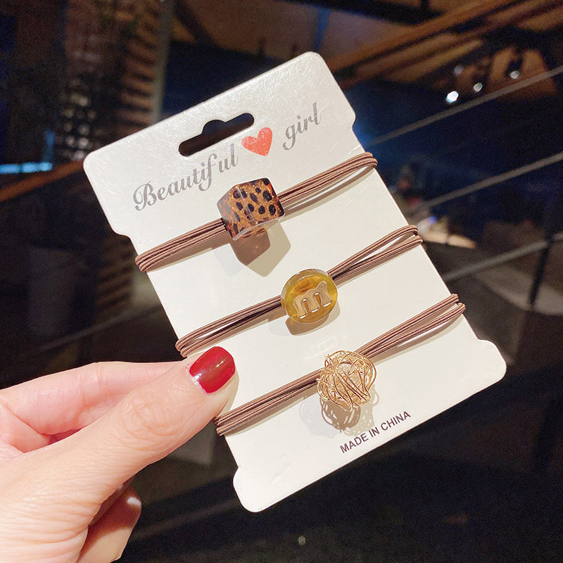 Wholesale Hair Band Hollow Pearl Small Rubber Band Leopard Print Headband Hair Scrunchies ACC-HS-Huidi010