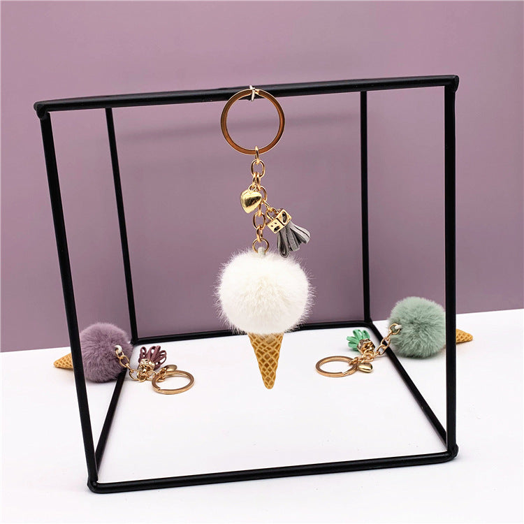 Wholesale Cute Plush Ice Cream Cone Keychain Soft Car Key Accessory Creative Gift For Bag Charm Or Everyday Use