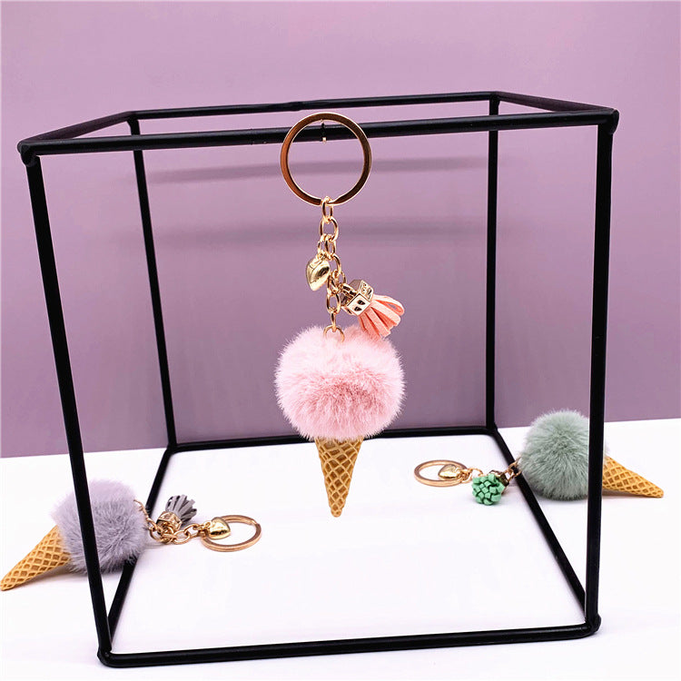 Wholesale Cute Plush Ice Cream Cone Keychain Soft Car Key Accessory Creative Gift For Bag Charm Or Everyday Use