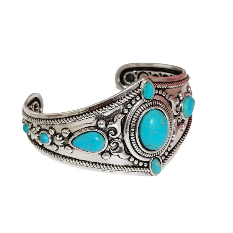 Wholesale Ethnic Style Old Silver Inlaid Turquoise Bracelet ACC-BT-JunJie026