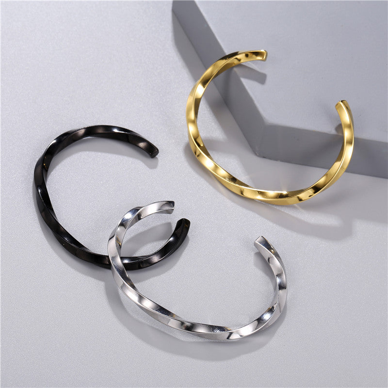 Wholesale Stainless Steel Open C Shape Twisted Line Bracelet