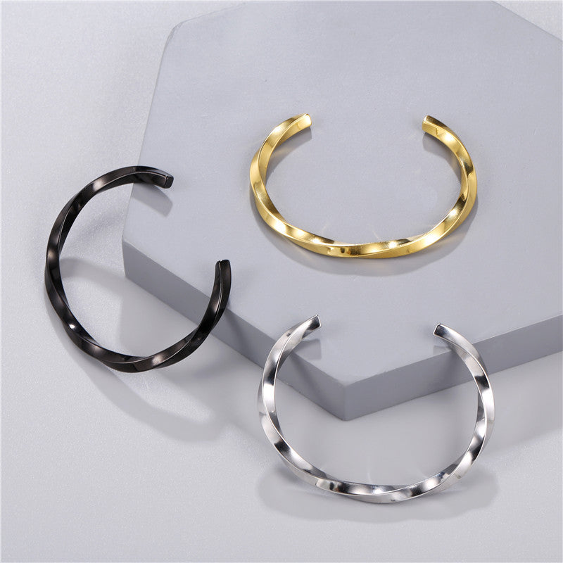 Wholesale Stainless Steel Open C Shape Twisted Line Bracelet