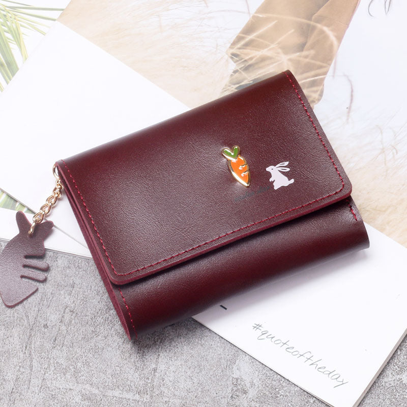 Wholesale Wine Red PU Leather Women Wallet Cute Korean Style Card Holder Coin Purse With Tassel