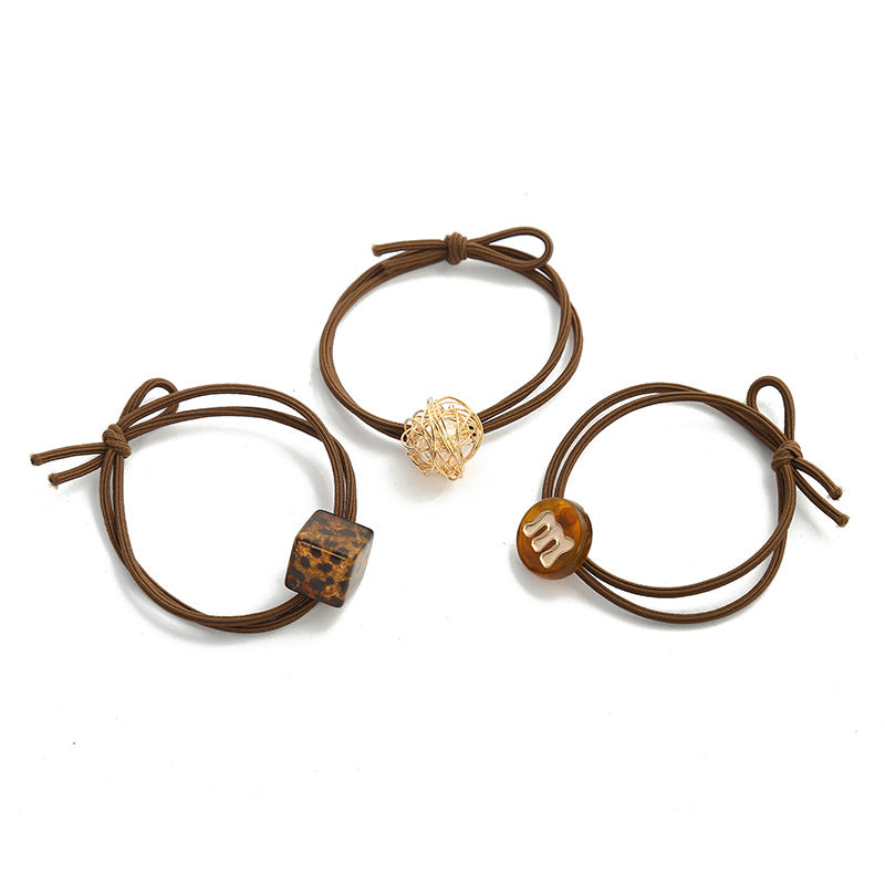 Wholesale Hair Band Hollow Pearl Small Rubber Band Leopard Print Headband Hair Scrunchies ACC-HS-Huidi010