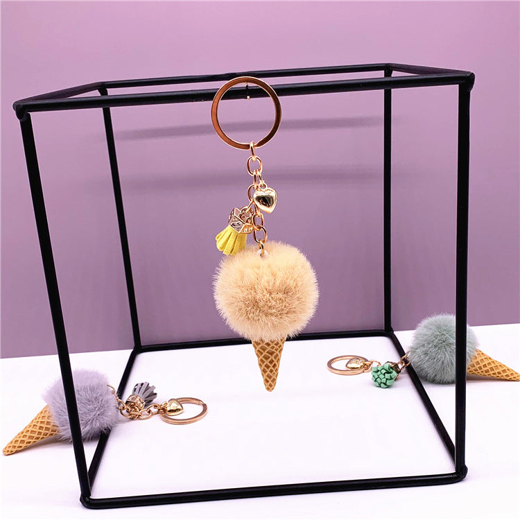 Wholesale Cute Plush Ice Cream Cone Keychain Soft Car Key Accessory Creative Gift For Bag Charm Or Everyday Use