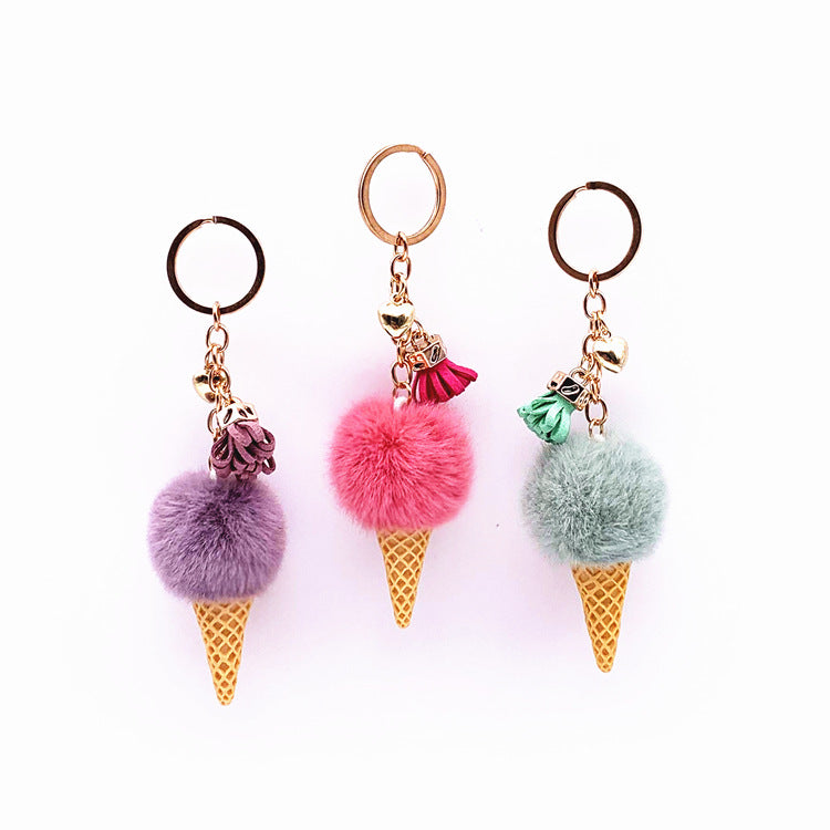 Wholesale Cute Plush Ice Cream Cone Keychain Soft Car Key Accessory Creative Gift For Bag Charm Or Everyday Use