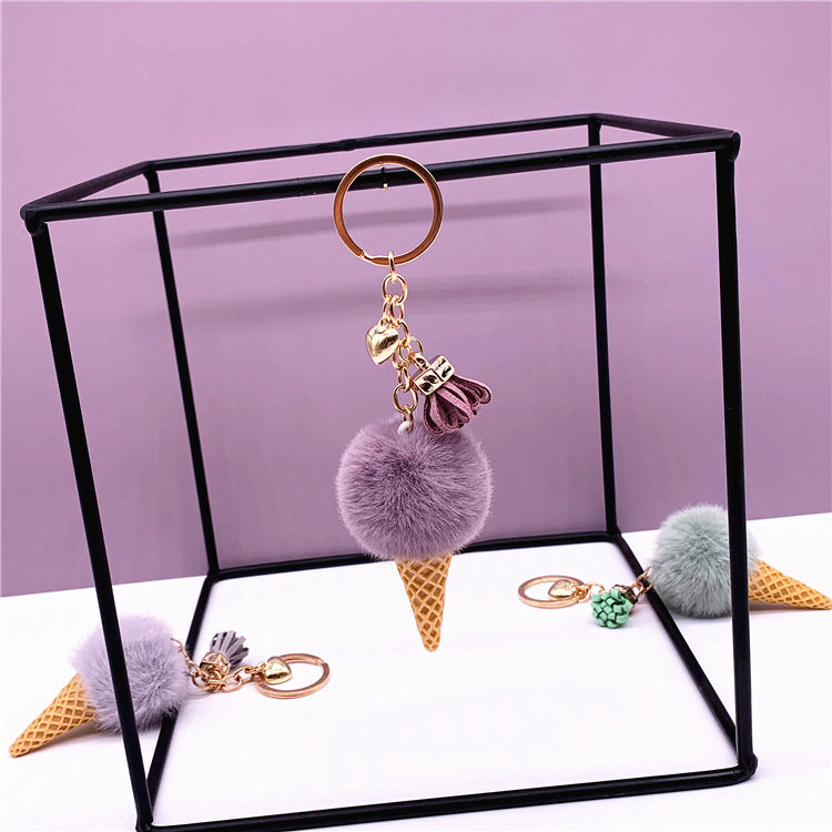 Wholesale Cute Plush Ice Cream Cone Keychain Soft Car Key Accessory Creative Gift For Bag Charm Or Everyday Use