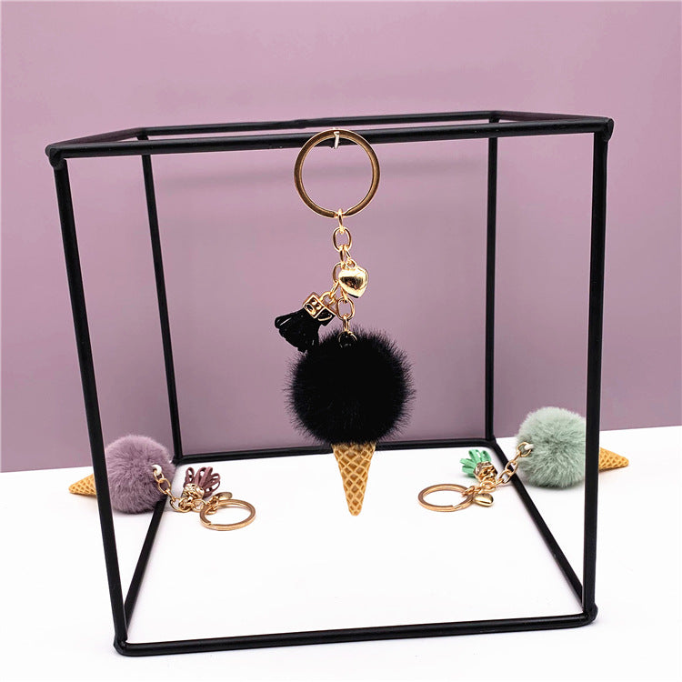 Wholesale Cute Plush Ice Cream Cone Keychain Soft Car Key Accessory Creative Gift For Bag Charm Or Everyday Use