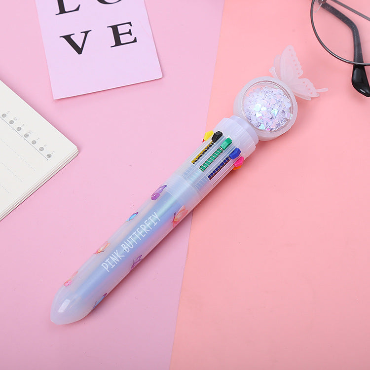 Wholesale cute butterfly sequins ten color pen cartoon girl heart color pen student ballpoint pen