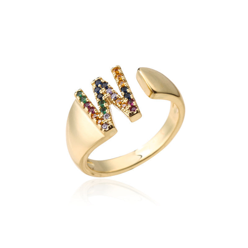 Wholesale 18K Gold Couple Copper 26 English Letters Open Ring Adjustable Ring ACC-RS-AoGu008