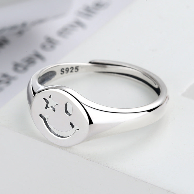 Wholesale S925 Sterling Silver Open Hollow Five-pointed Star Smiley Face Ring ACC-RS-ChaoXuan004