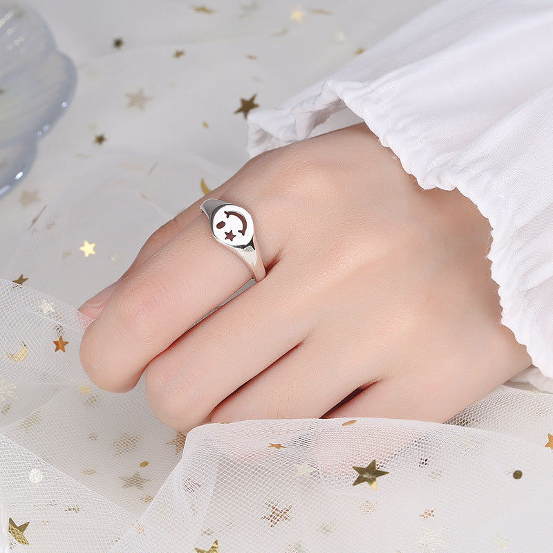 Wholesale S925 Sterling Silver Open Hollow Five-pointed Star Smiley Face Ring ACC-RS-ChaoXuan004