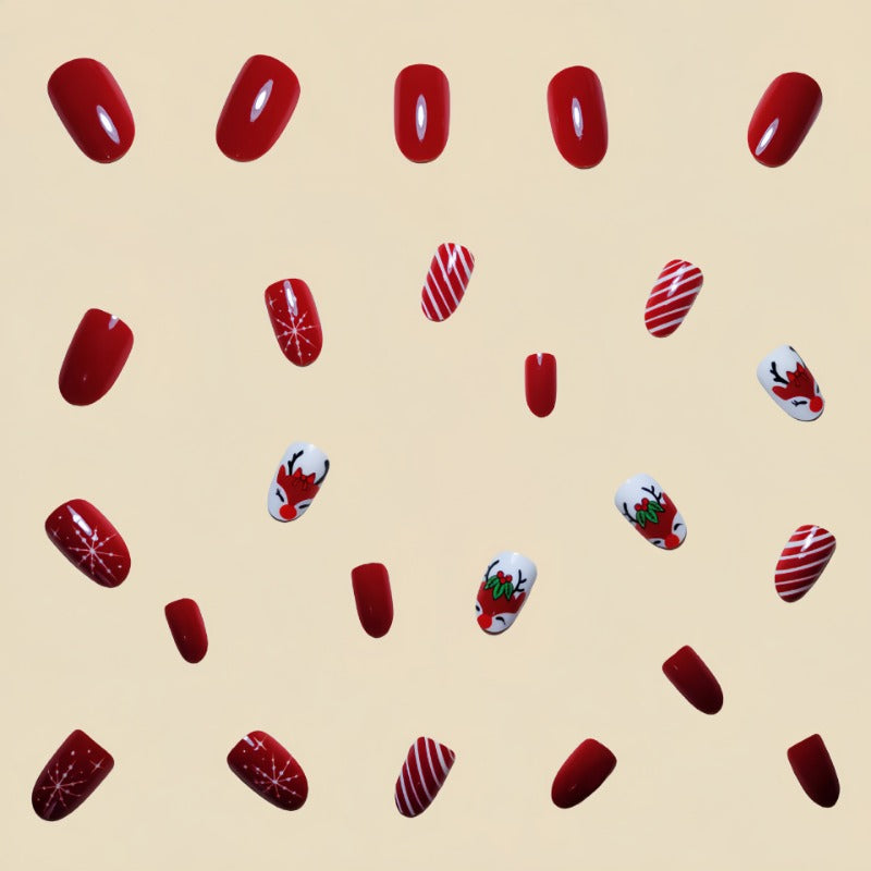Wholesale 24 Pieces/box Red Christmas Deer Nails Kits Nail Stickers ACC-NS-Qianx002
