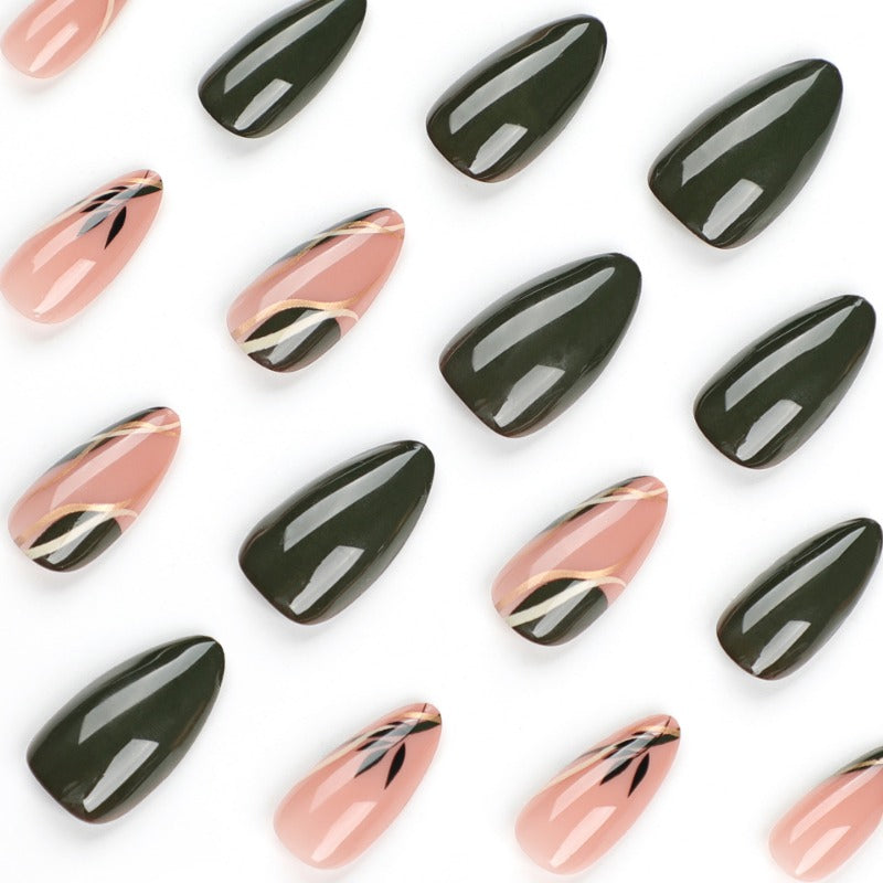 Wholesale 24 Pieces/box Green Leaf Nails Kits Nail Stickers ACC-NS-LeFan204