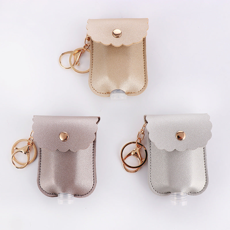 Wholesale PU Leather Keychain Bag Charm Portable Hand Sanitizer Perfume Bottle Case Holder Earthy Yellow Stylish Gift For Wedding