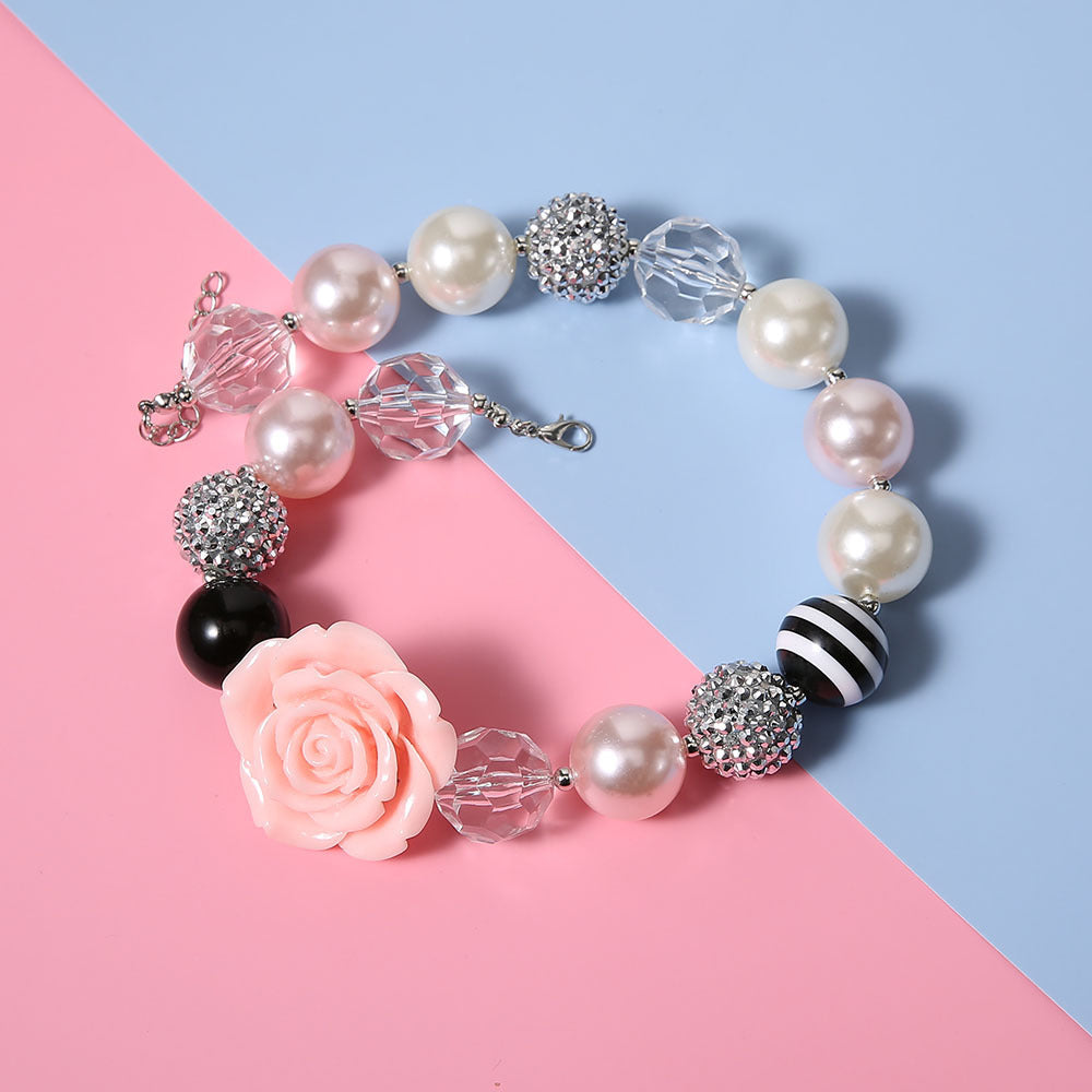 Wholesale cute cartoon beaded plastic flower Pink Love Bracelet