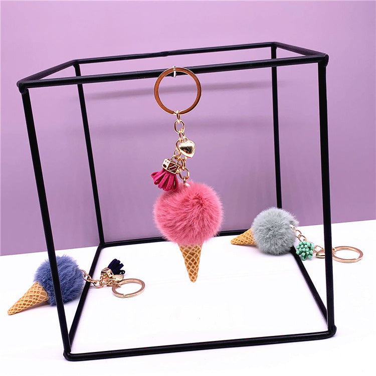 Wholesale Cute Plush Ice Cream Cone Keychain Soft Car Key Accessory Creative Gift For Bag Charm Or Everyday Use