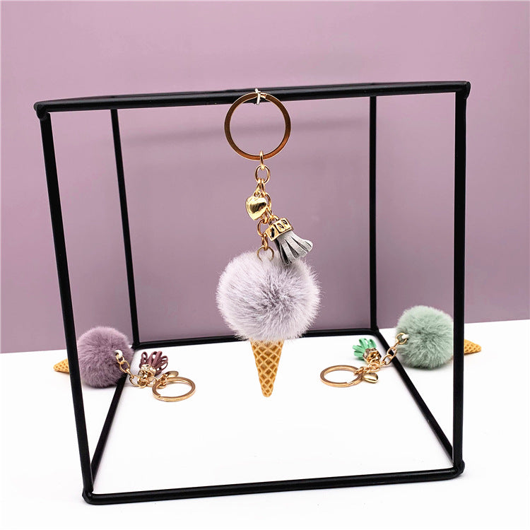 Wholesale Cute Plush Ice Cream Cone Keychain Soft Car Key Accessory Creative Gift For Bag Charm Or Everyday Use