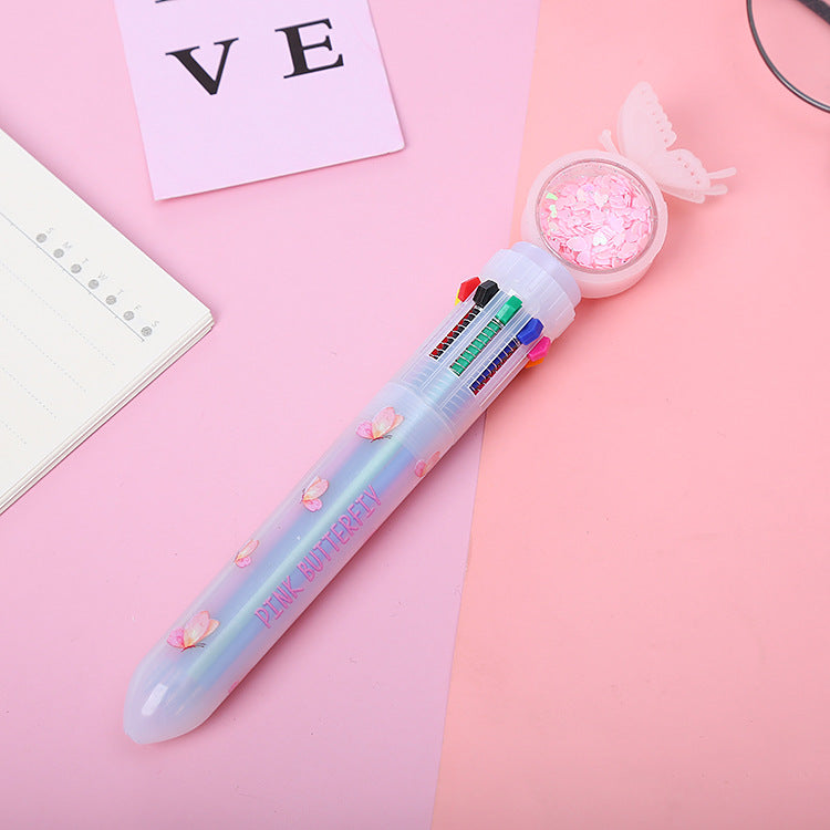Wholesale cute butterfly sequins ten color pen cartoon girl heart color pen student ballpoint pen