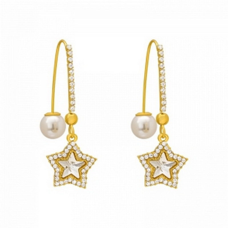 Wholesale Moon tassel rhinestone earrings  irregular pearl earrings