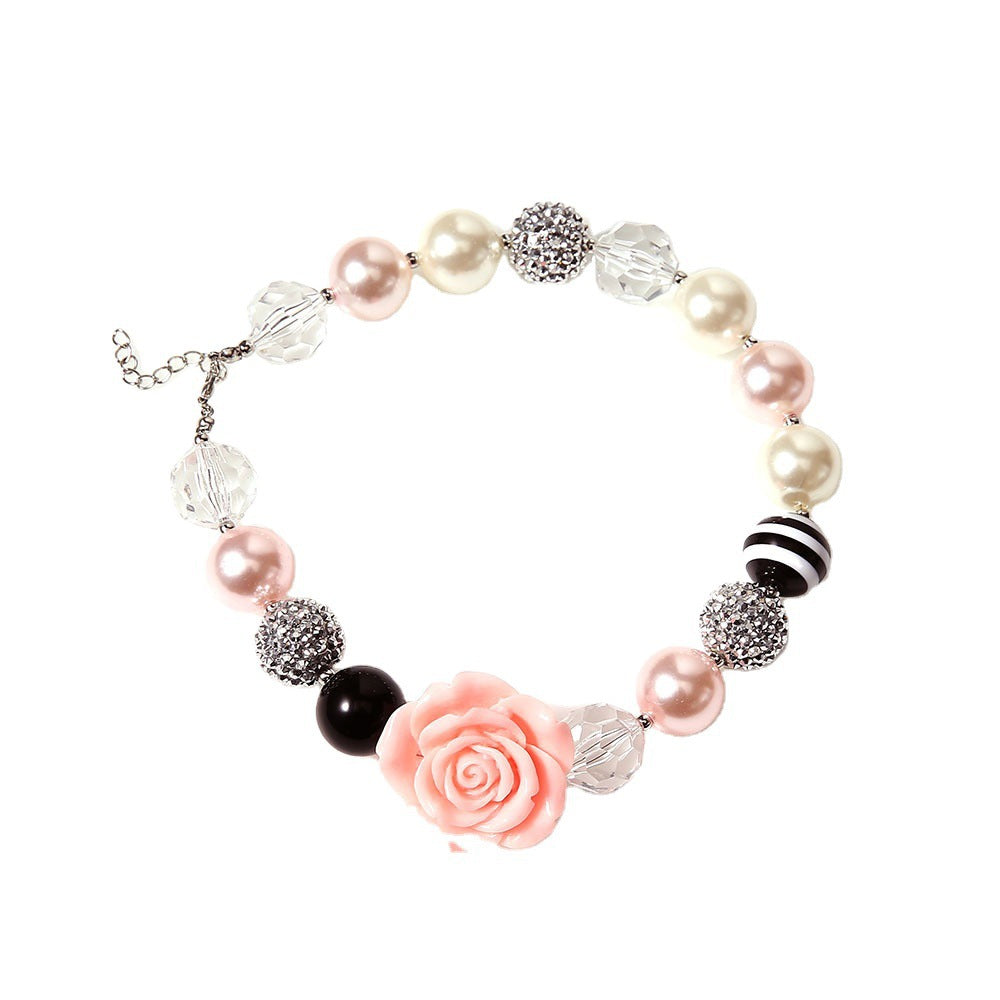 Wholesale cute cartoon beaded plastic flower Pink Love Bracelet