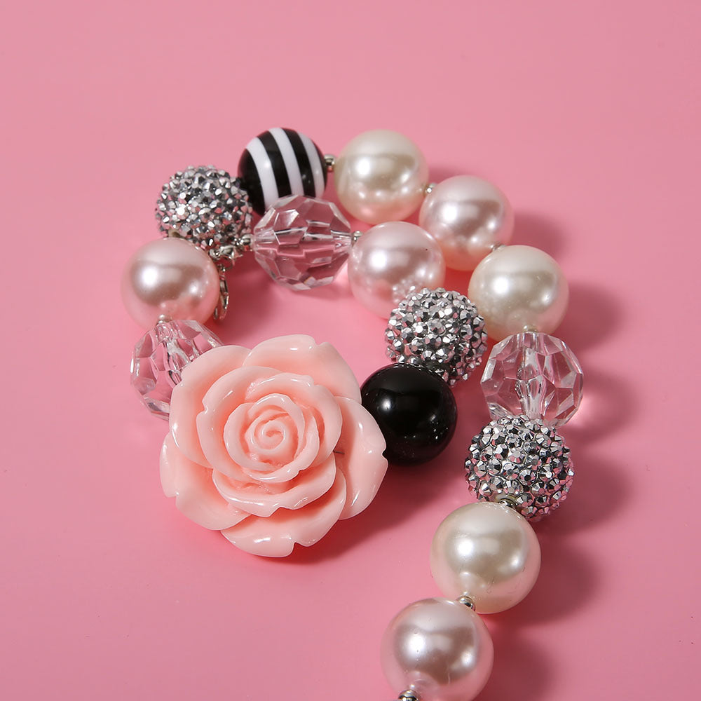Wholesale cute cartoon beaded plastic flower Pink Love Bracelet