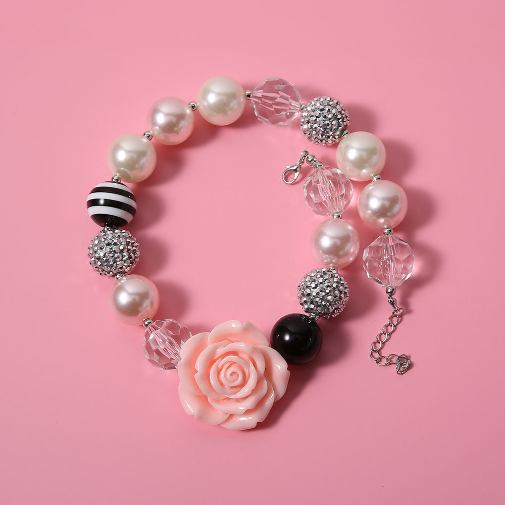 Wholesale cute cartoon beaded plastic flower Pink Love Bracelet