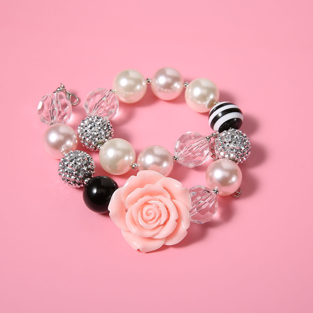 Wholesale cute cartoon beaded plastic flower Pink Love Bracelet