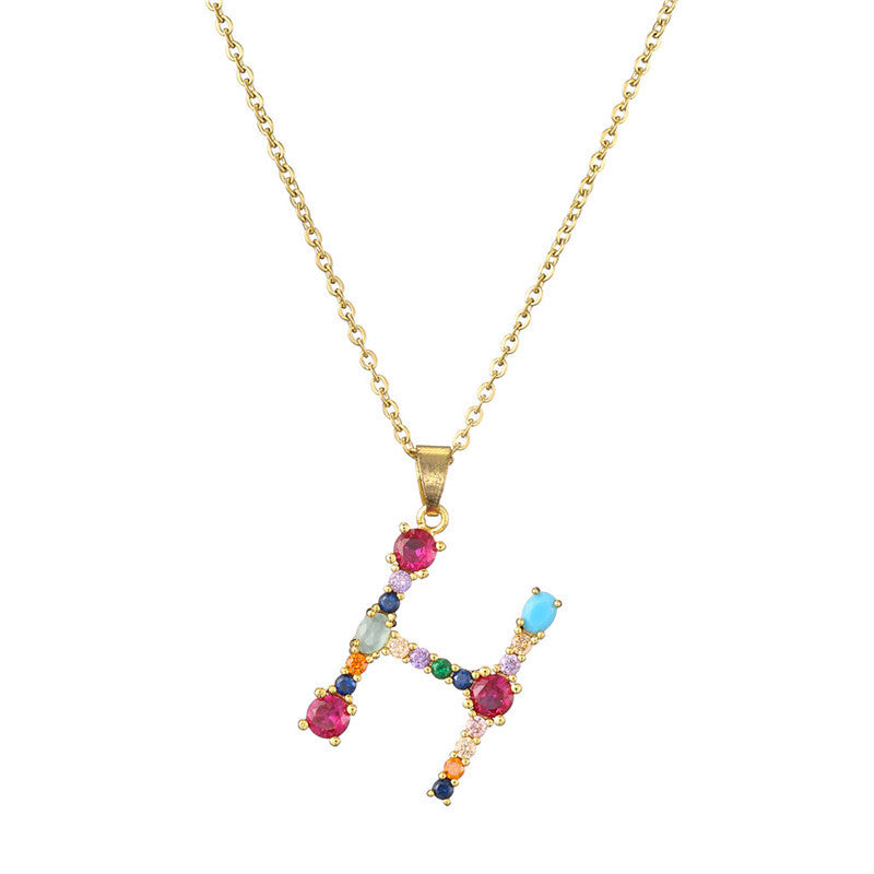 Wholesale 26 English Letters Mixed Color Gemstone Necklace ACC-NE-AoGu007