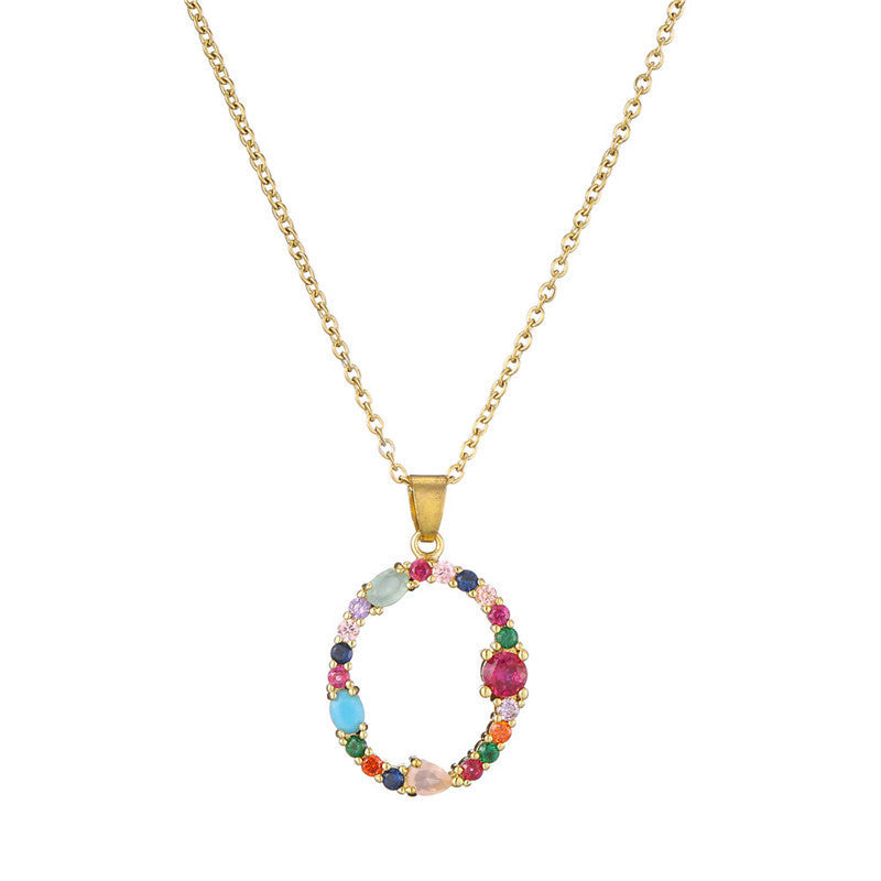 Wholesale 26 English Letters Mixed Color Gemstone Necklace ACC-NE-AoGu007
