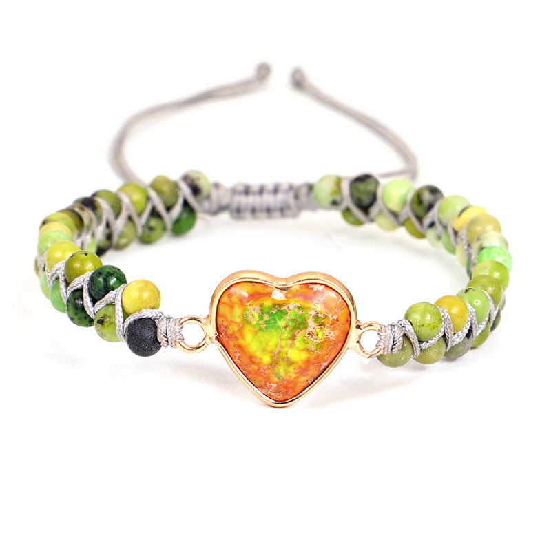 Wholesale Colorful Heart Shaped Imperial Stone Hand-woven Double Layer Bracelet