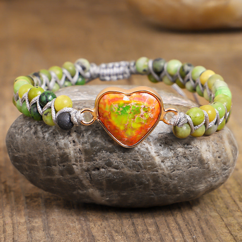 Wholesale Colorful Heart Shaped Imperial Stone Hand-woven Double Layer Bracelet