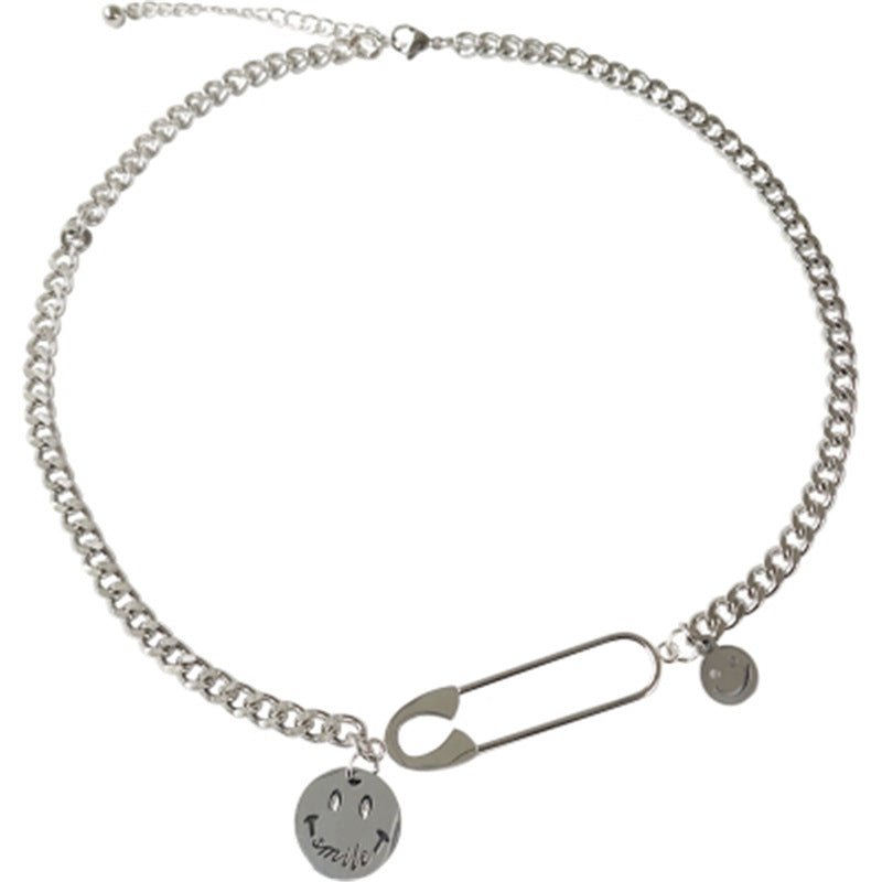Wholesale  Titanium Steel Necklace  Smiley Pendant Sweater Chain