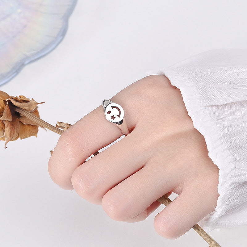 Wholesale S925 Sterling Silver Open Hollow Five-pointed Star Smiley Face Ring ACC-RS-ChaoXuan004