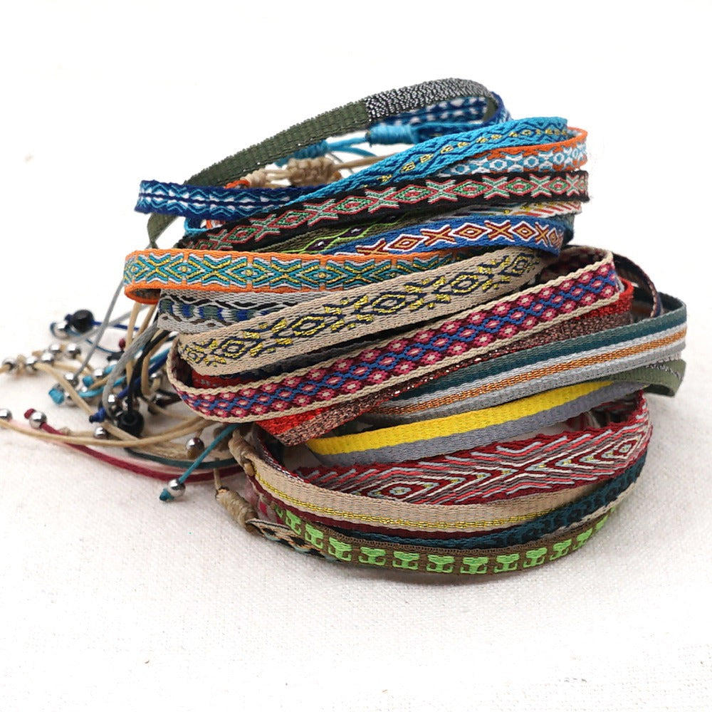 Wholesale Retro Pattern Bohemian Style Bracelet Ethnic Style Webbing Pure Handmade ACC-BT-Qiqi005