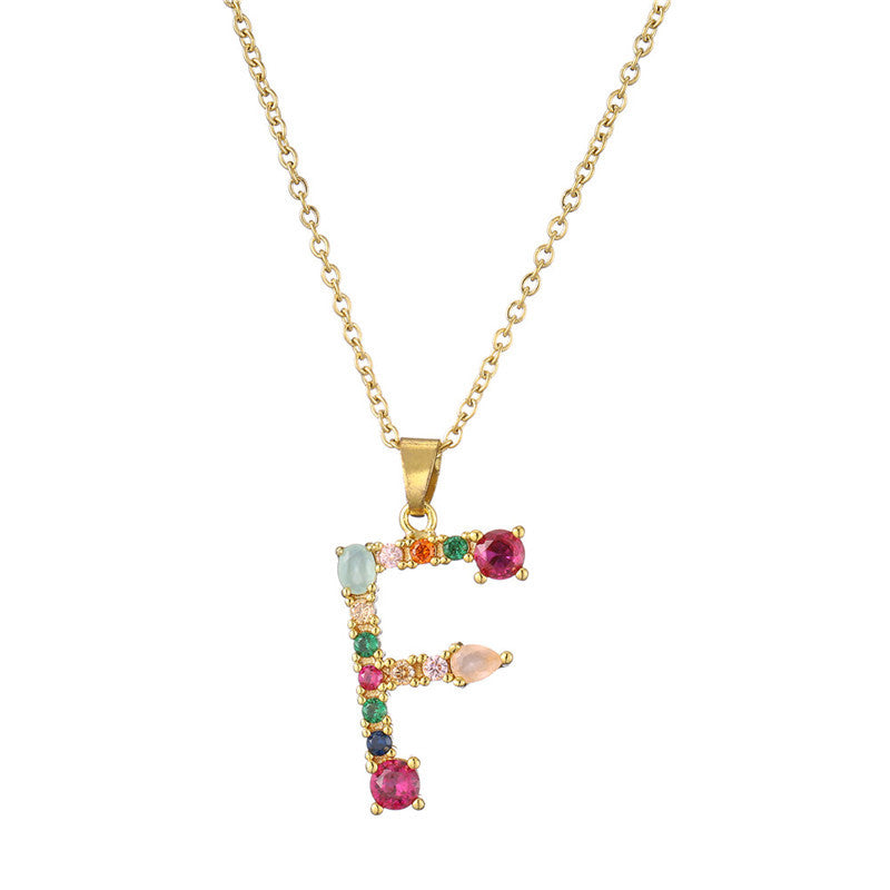 Wholesale 26 English Letters Mixed Color Gemstone Necklace ACC-NE-AoGu007