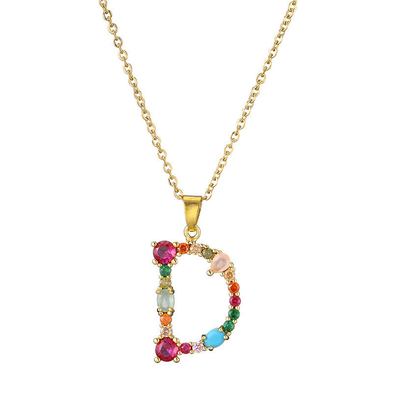 Wholesale 26 English Letters Mixed Color Gemstone Necklace ACC-NE-AoGu007