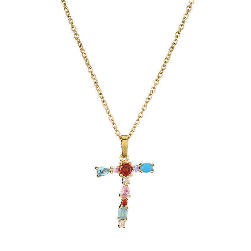 Wholesale 26 English Letters Mixed Color Gemstone Necklace ACC-NE-AoGu007