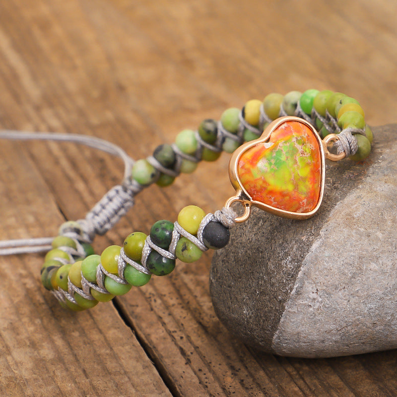 Wholesale Colorful Heart Shaped Imperial Stone Hand-woven Double Layer Bracelet